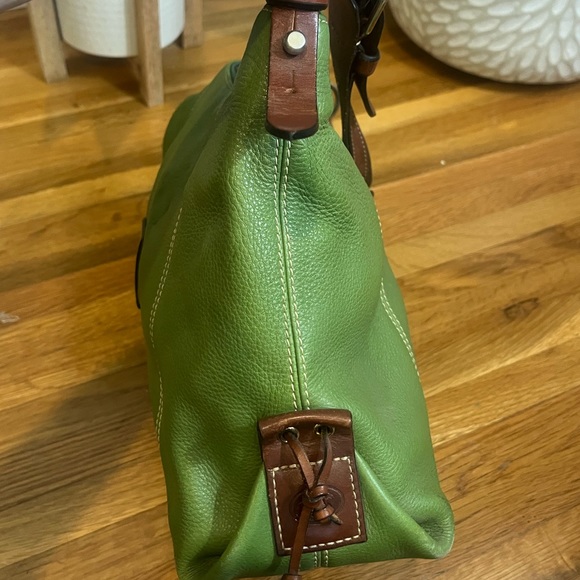 EUC Vintage Dooney & Bourke Hobo Whipstitch Leather Shoulder Handbag Apple Green - Picture 9 of 11